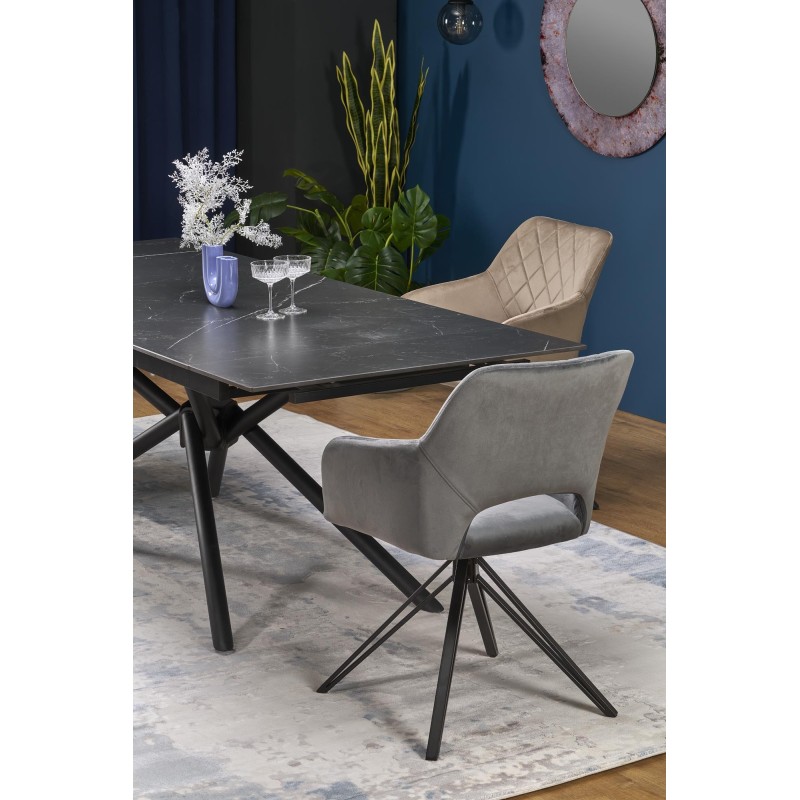 'VITORINO Extendable Table, Top - Black Marble, Legs - Black' 'VITORINO Extendable Table, Top - Black Marble, Legs - Black'