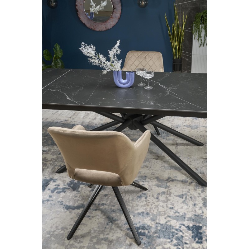 'VITORINO Extendable Table, Top - Black Marble, Legs - Black' 'VITORINO Extendable Table, Top - Black Marble, Legs - Black'