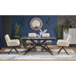 'VITORINO Extendable Table, Top - Black Marble, Legs - Black' 'VITORINO Extendable Table, Top - Black Marble, Legs - Black'