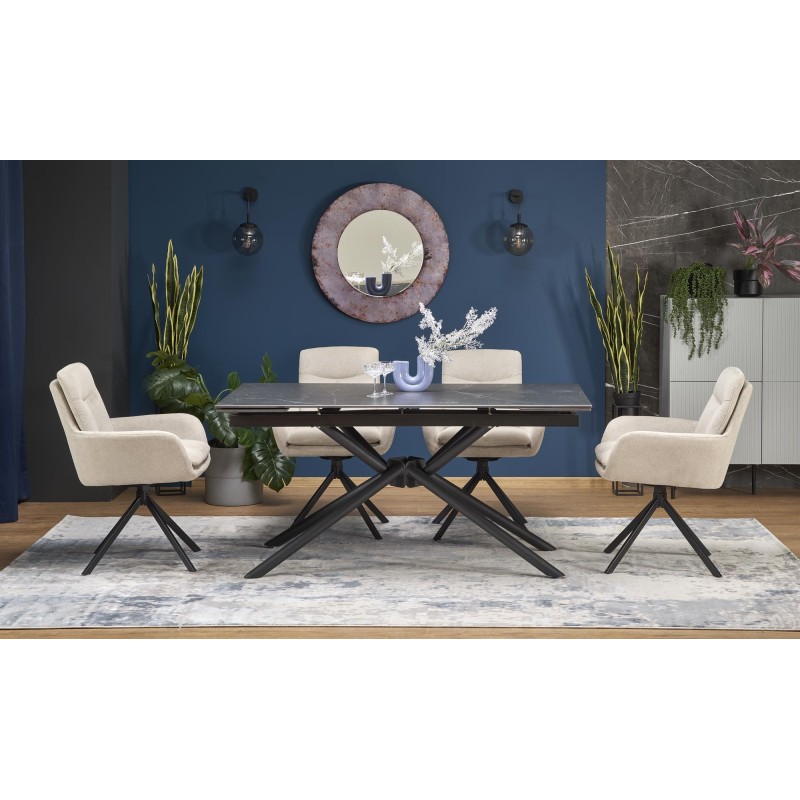 'VITORINO Extendable Table, Top - Black Marble, Legs - Black' 'VITORINO Extendable Table, Top - Black Marble, Legs - Black'