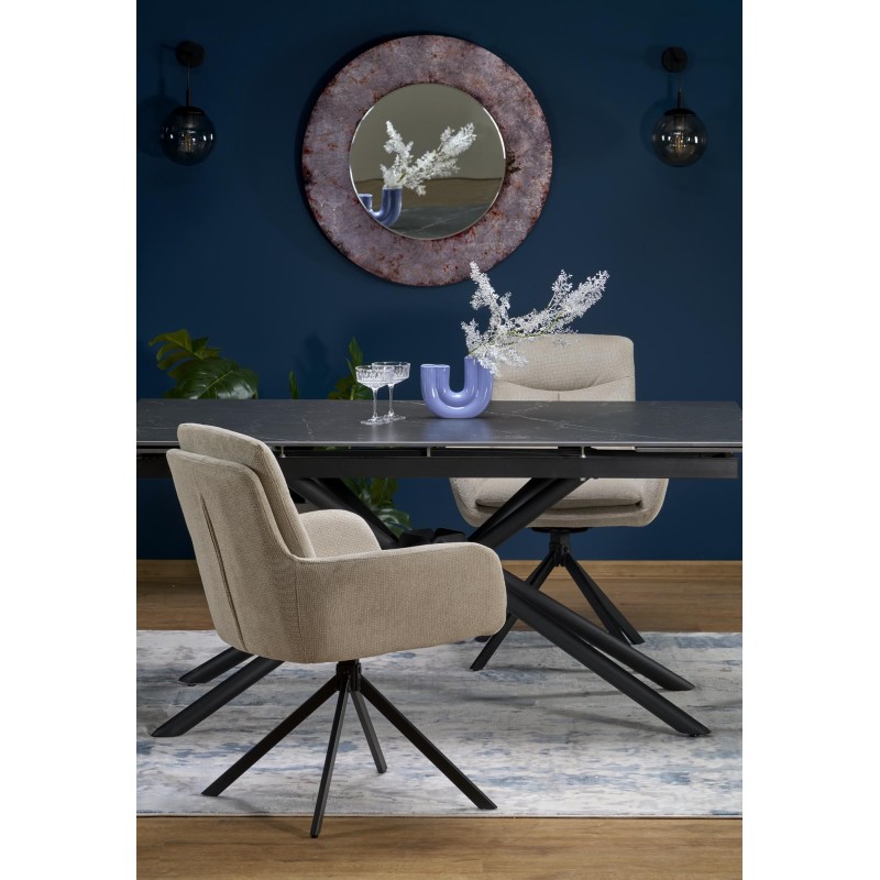 'VITORINO Extendable Table, Top - Black Marble, Legs - Black' 'VITORINO Extendable Table, Top - Black Marble, Legs - Black'