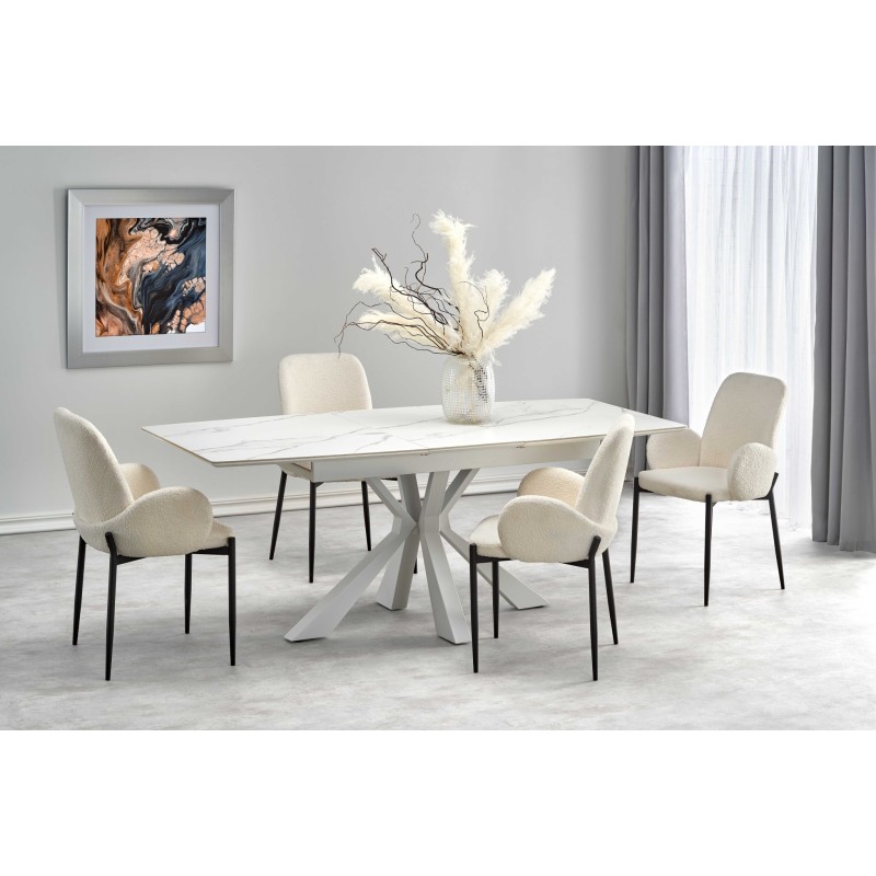 'VIVALDI Extendable Table Top - White Marble, Legs - White'