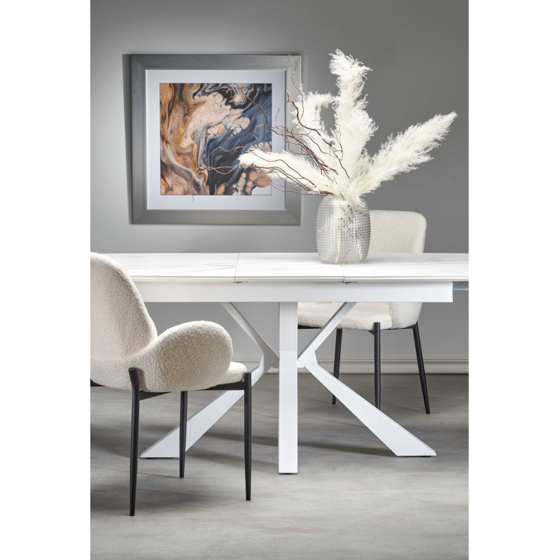 'VIVALDI Extendable Table Top - White Marble, Legs - White' 'VIVALDI Extendable Table Top - White Marble, Legs - White'