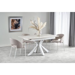 'VIVALDI Extendable Table Top - White Marble, Legs - White' 'VIVALDI Extendable Table Top - White Marble, Legs - White'