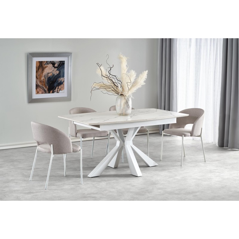 'VIVALDI Extendable Table Top - White Marble, Legs - White' 'VIVALDI Extendable Table Top - White Marble, Legs - White'