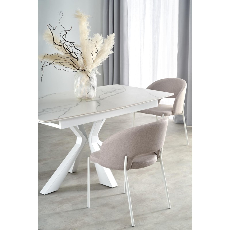 'VIVALDI Extendable Table Top - White Marble, Legs - White' 'VIVALDI Extendable Table Top - White Marble, Legs - White'