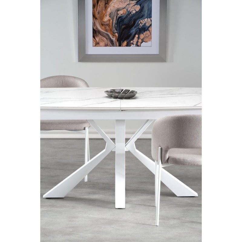 'VIVALDI Extendable Table Top - White Marble, Legs - White' 'VIVALDI Extendable Table Top - White Marble, Legs - White'