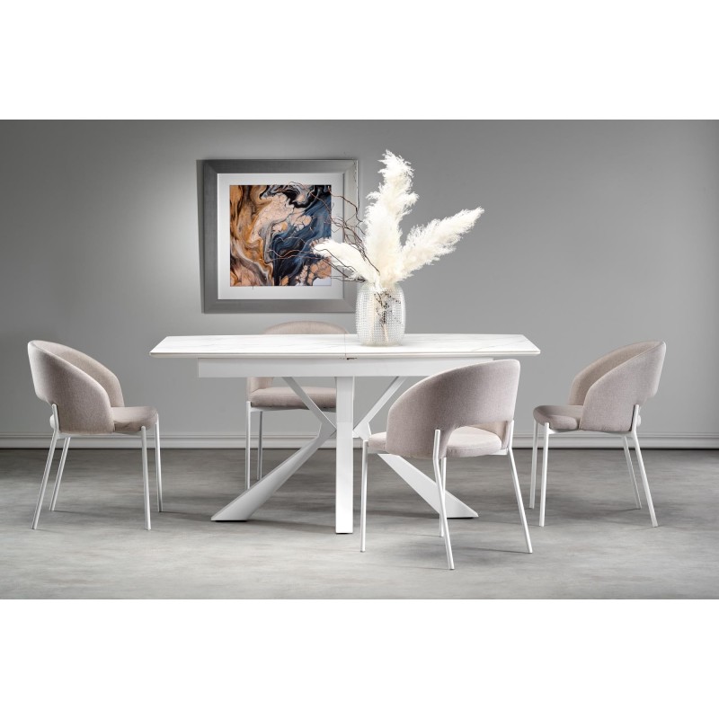 'VIVALDI Extendable Table Top - White Marble, Legs - White' 'VIVALDI Extendable Table Top - White Marble, Legs - White'