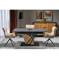 'VOLANT 140 Extendable Table, Top - Black Marble, Legs - Golden Oak / Black' 'VOLANT 140 Extendable Table, Top - Black Marble, Legs - Golden Oak / Black'