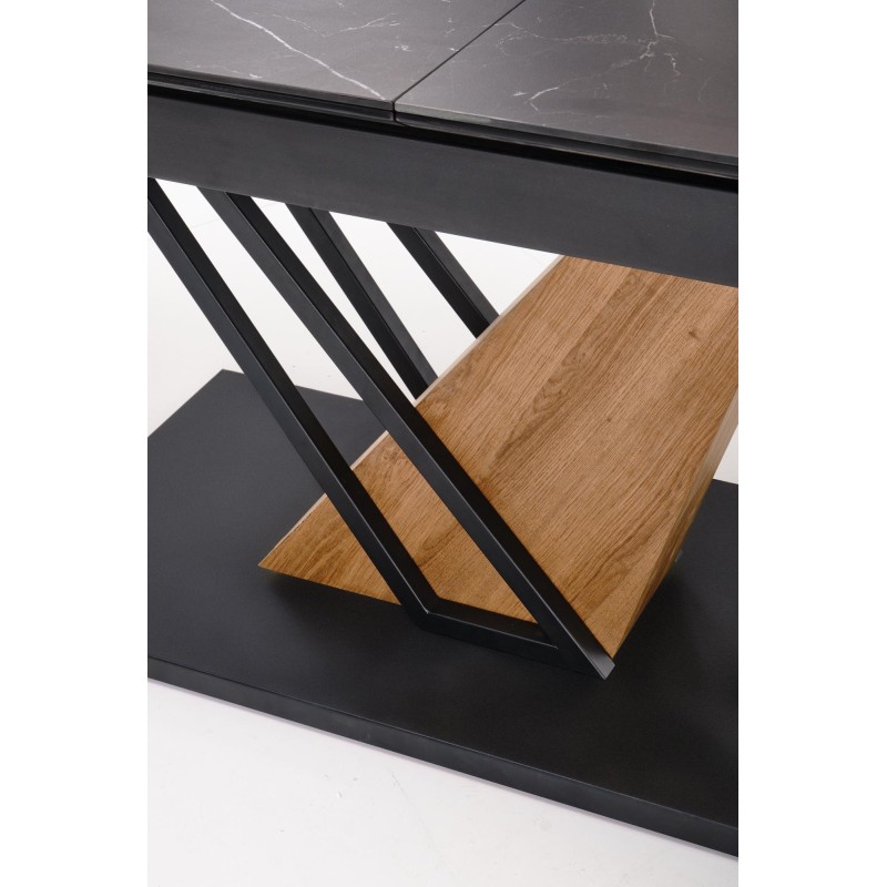 'VOLANT 140 Extendable Table, Top - Black Marble, Legs - Golden Oak / Black' 'VOLANT 140 Extendable Table, Top - Black Marble, Legs - Golden Oak / Black'