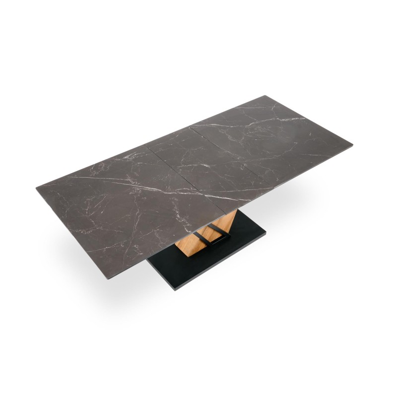 'VOLANT 140 Extendable Table, Top - Black Marble, Legs - Golden Oak / Black' 'VOLANT 140 Extendable Table, Top - Black Marble, Legs - Golden Oak / Black'