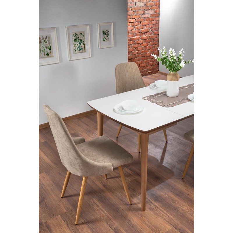 'BARRET Table with Matte White Top and Lefkas Oak Legs' 'BARRET Table with Matte White Top and Lefkas Oak Legs'