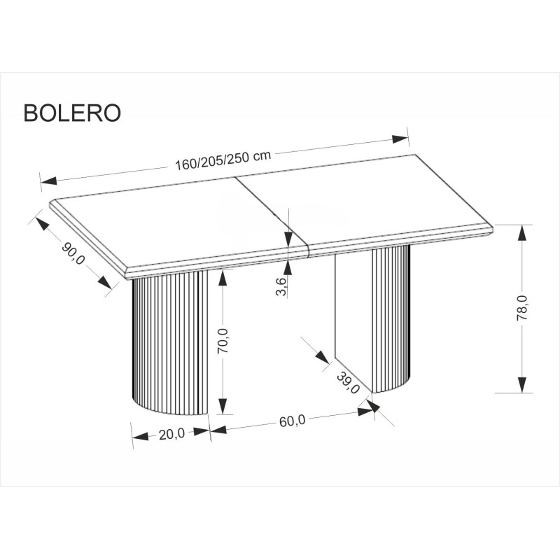 BOLERO stół rozkładany 160-250x90x78 cm dąb naturalny/czarny (3p 1szt) BOLERO stół rozkładany 160-250x90x78 cm dąb naturalny/czarny (3p 1szt)