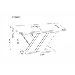 'BRANDON Extendable Table 160-200/90 cm Cashmere/Cremona Oak' 'BRANDON Extendable Table 160-200/90 cm Cashmere/Cremona Oak'