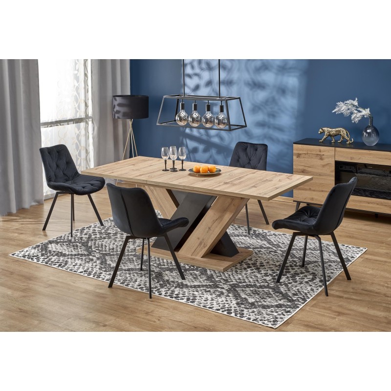 'BRANDON Extendable Table 160-200/90 cm Wotan Oak/Black' 'BRANDON Extendable Table 160-200/90 cm Wotan Oak/Black'
