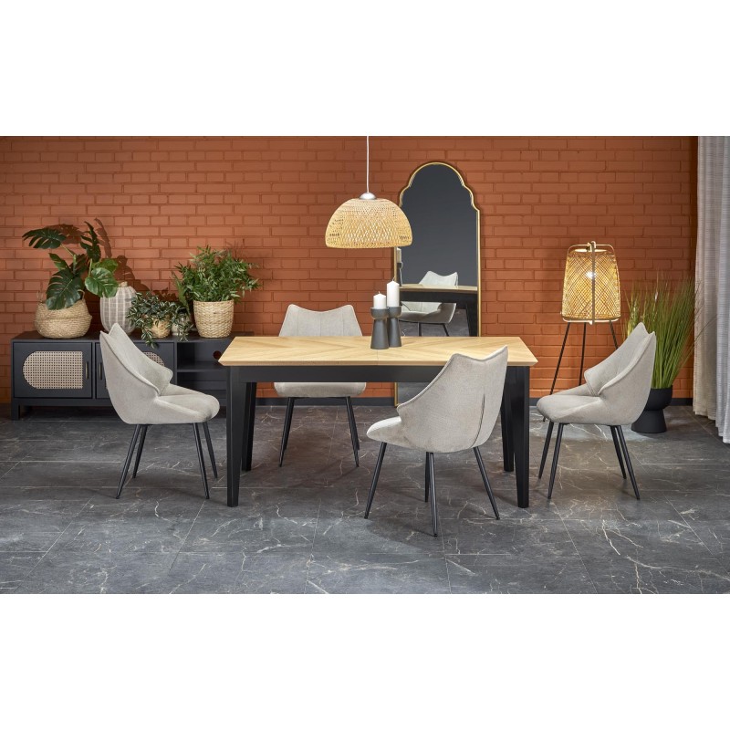 'EDMONDO Extendable Table in Natural Oak / Black' 'EDMONDO Extendable Table in Natural Oak / Black'
