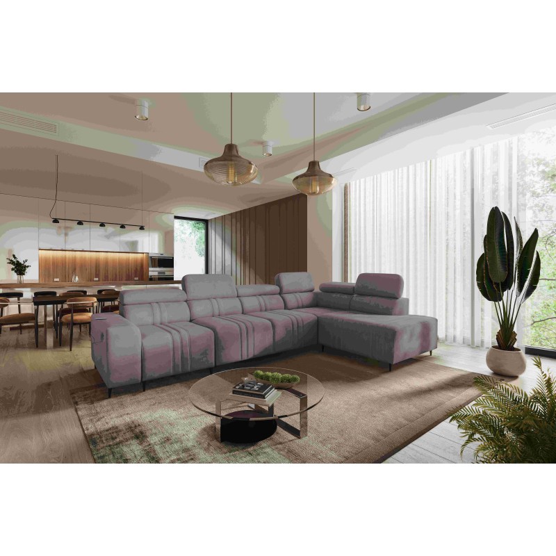 Exclusive Verona XI Corner Sofa with Sleeping Function in Velvet Fabric, Vena 8 | Your Ideal Furniture
