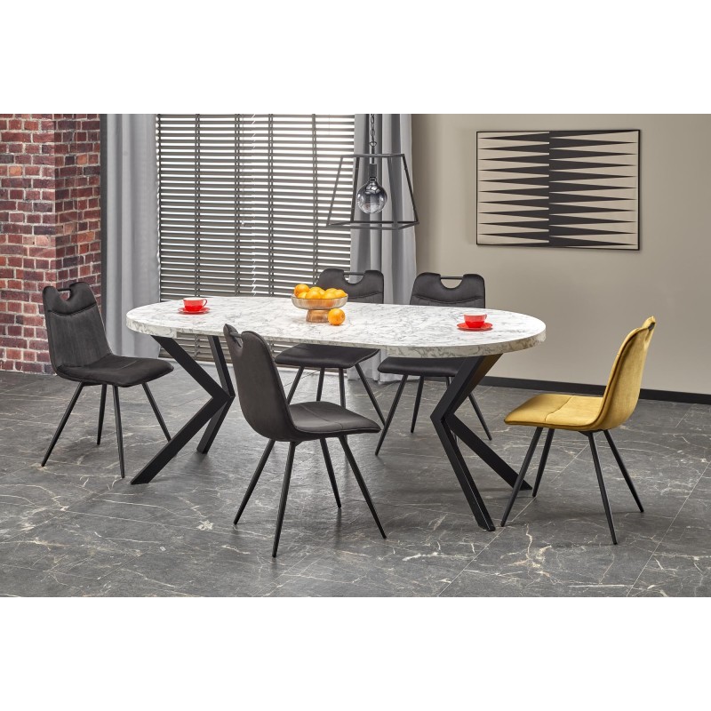'PERONI Extendable Table - White Marble, Black' 'PERONI Extendable Table - White Marble, Black'