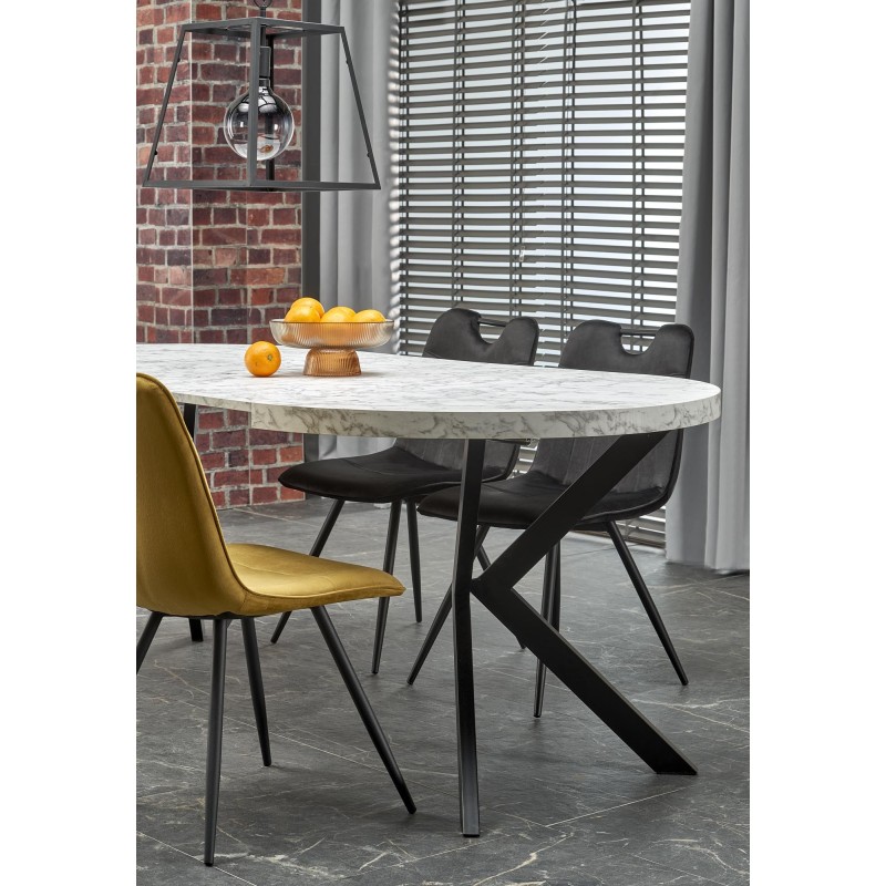 'PERONI Extendable Table - White Marble, Black' 'PERONI Extendable Table - White Marble, Black'