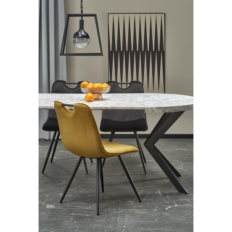 'PERONI Extendable Table - White Marble, Black' 'PERONI Extendable Table - White Marble, Black'