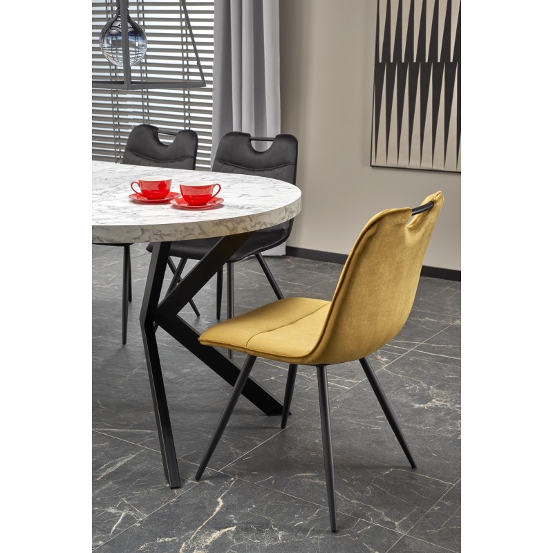 'PERONI Extendable Table - White Marble, Black' 'PERONI Extendable Table - White Marble, Black'