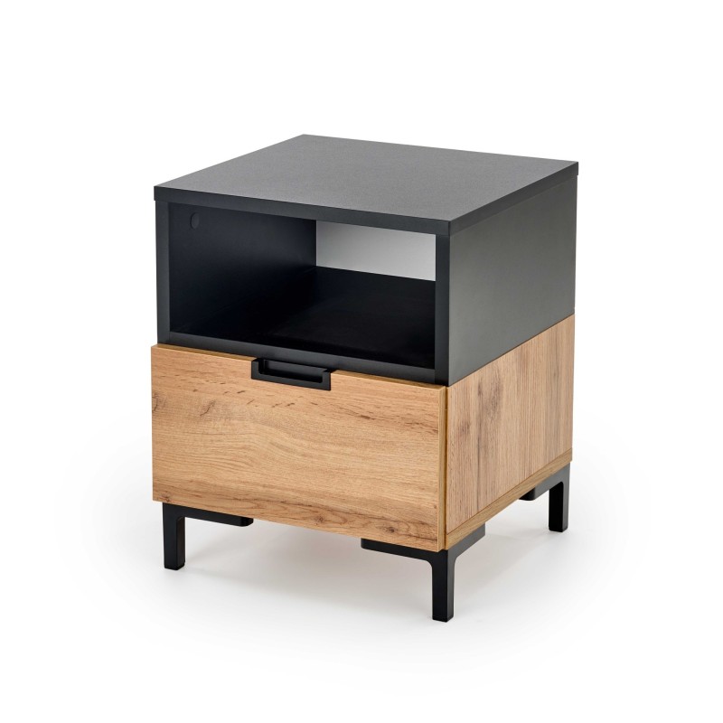 'SILVIA Nightstand, Wotan Oak - Black' 'SILVIA Nightstand, Wotan Oak - Black'