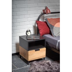 'SILVIA Nightstand, Wotan Oak - Black' 'SILVIA Nightstand, Wotan Oak - Black'