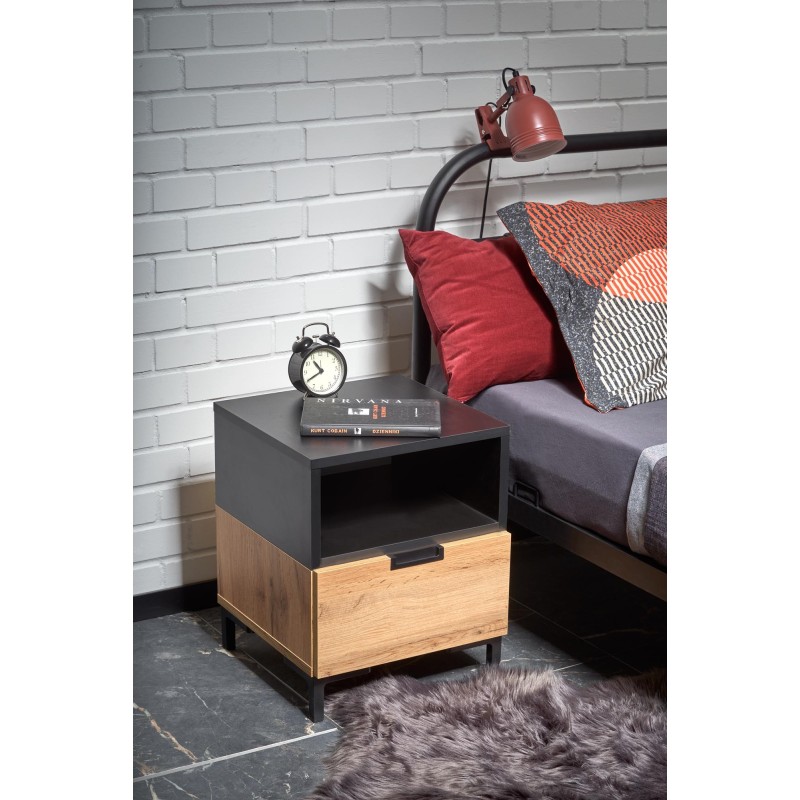 'SILVIA Nightstand, Wotan Oak - Black' 'SILVIA Nightstand, Wotan Oak - Black'