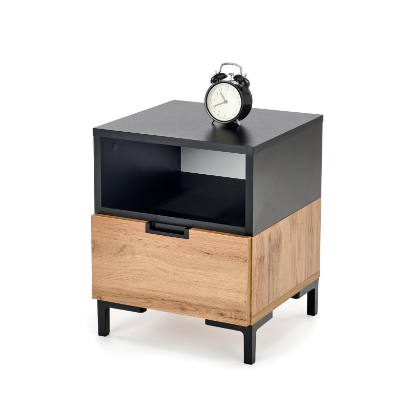 'SILVIA Nightstand, Wotan Oak - Black' 'SILVIA Nightstand, Wotan Oak - Black'