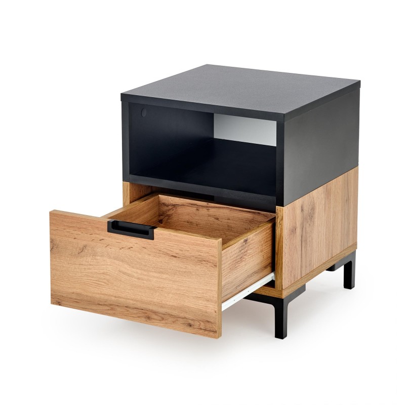'SILVIA Nightstand, Wotan Oak - Black' 'SILVIA Nightstand, Wotan Oak - Black'