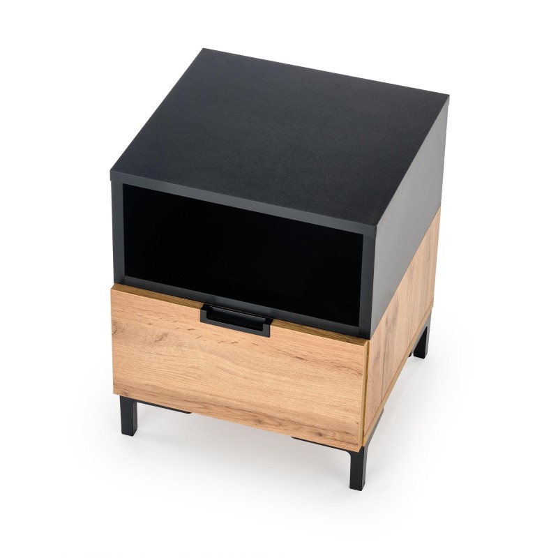 'SILVIA Nightstand, Wotan Oak - Black' 'SILVIA Nightstand, Wotan Oak - Black'