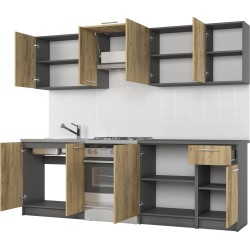 'DARIA 240 Kitchen Set, Body: Anthracite, Fronts: Craft Oak' 'DARIA 240 Kitchen Set, Body: Anthracite, Fronts: Craft Oak'