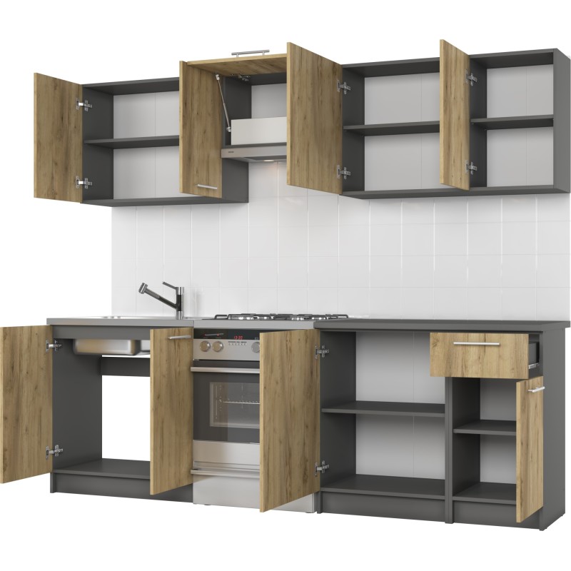 'DARIA 240 Kitchen Set, Body: Anthracite, Fronts: Craft Oak' 'DARIA 240 Kitchen Set, Body: Anthracite, Fronts: Craft Oak'