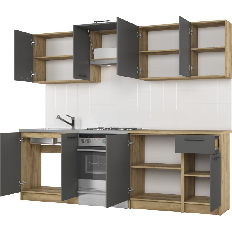 'DARIA 240 Kitchen Set Body: Craft Oak, Fronts: Anthracite' 'DARIA 240 Kitchen Set Body: Craft Oak, Fronts: Anthracite'