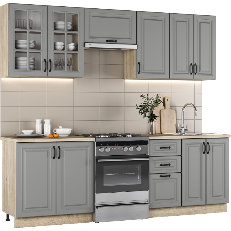 'ELIZABETH 240 Kitchen Set, Body: Sonoma Oak, Front: Ash Grey' 'ELIZABETH 240 Kitchen Set, Body: Sonoma Oak, Front: Ash Grey'