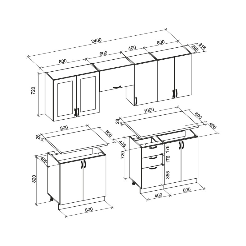 'ELIZABETH 240 Kitchen Set, Body: Sonoma Oak, Front: Ash Grey' 'ELIZABETH 240 Kitchen Set, Body: Sonoma Oak, Front: Ash Grey'