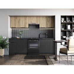 'EMMA 240 Kitchen Set Body: Dark Carbon Wood, Front: Artisan Oak / Black'