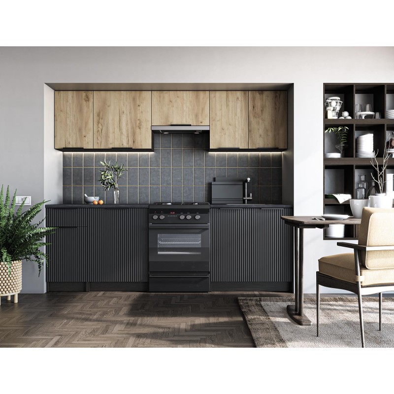 'EMMA 240 Kitchen Set Body: Dark Carbon Wood, Front: Artisan Oak / Black' 'EMMA 240 Kitchen Set Body: Dark Carbon Wood, Front: Artisan Oak / Black'