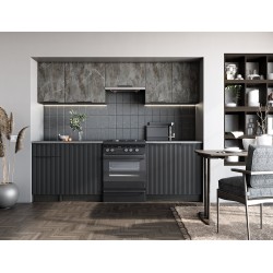 'TAMARA 240 Kitchen Set Body: Carbon Wood, Front: Ashen Marble / Black'