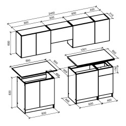 'TAMARA 240 Kitchen Set Body: Carbon Wood, Front: Ashen Marble / Black' 'TAMARA 240 Kitchen Set Body: Carbon Wood, Front: Ashen Marble / Black'