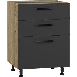'VENTO D3S-60/82 Lower Cabinet with Drawers, Hettich Mechanism Front: Anthracite'
