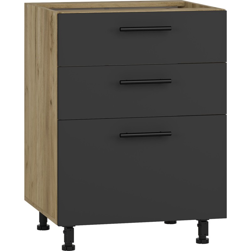 'VENTO D3S-60/82 Lower Cabinet with Drawers, Hettich Mechanism Front: Anthracite'