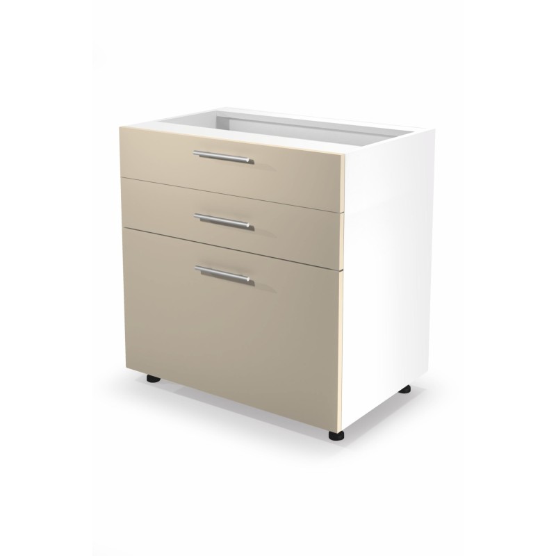 'VENTO D3S-80/82 Lower Cabinet with Drawers, Hettich Mechanism Front: Beige'