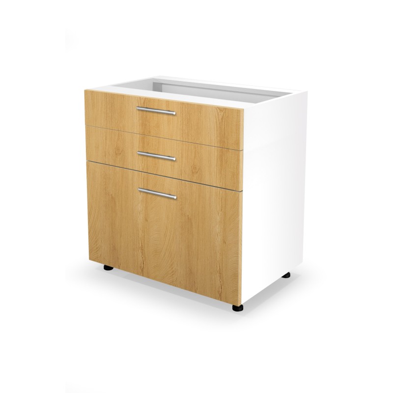 'VENTO D3S-80/82 Lower Cabinet with Drawers, Hettich Mechanism Front: Honey Oak'