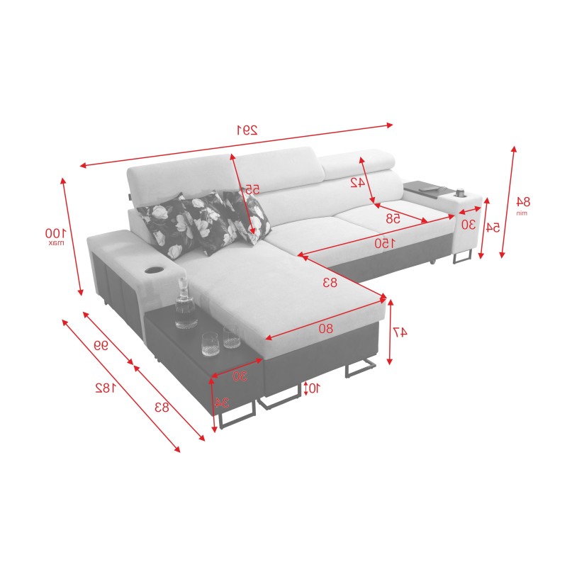 Esquina Prestige I Maxi con función de cama y puerto USB - Tejido, Sawana 72 Esquina Prestige I Maxi con función de cama y puerto USB - Tejido, Sawana 72
