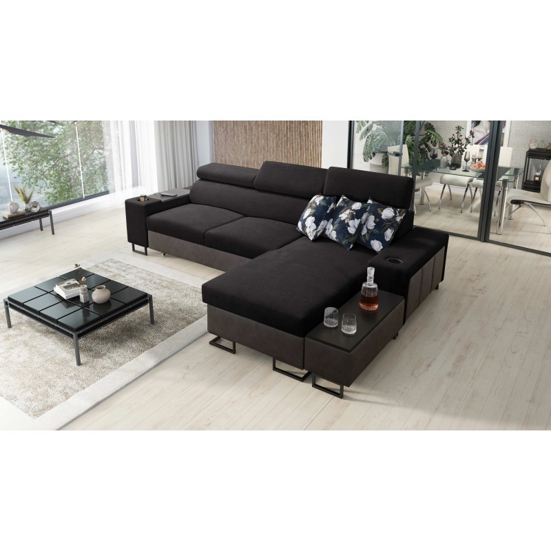 Prestige I Maxi corner sofa with sleeping function and USB port - Soft to the touch, Freya 210.25 + Tauro 8207