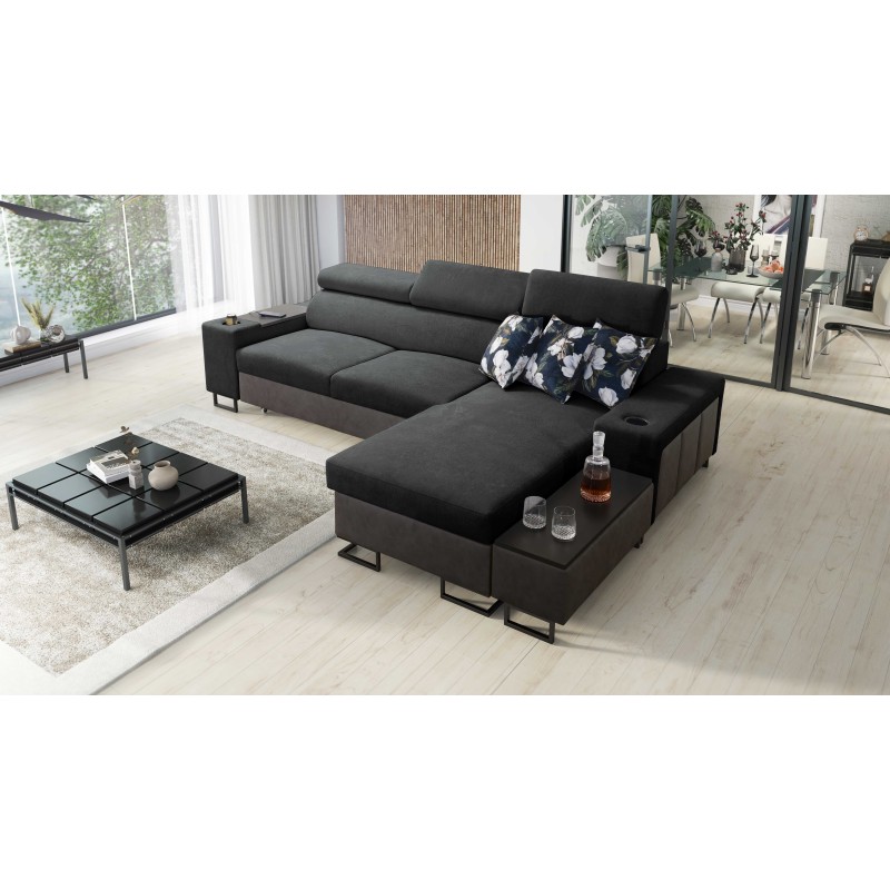 Prestige I Maxi corner sofa with a sleeping function and USB port - Soft to the touch, Freya 210.24 + Tauro 8207