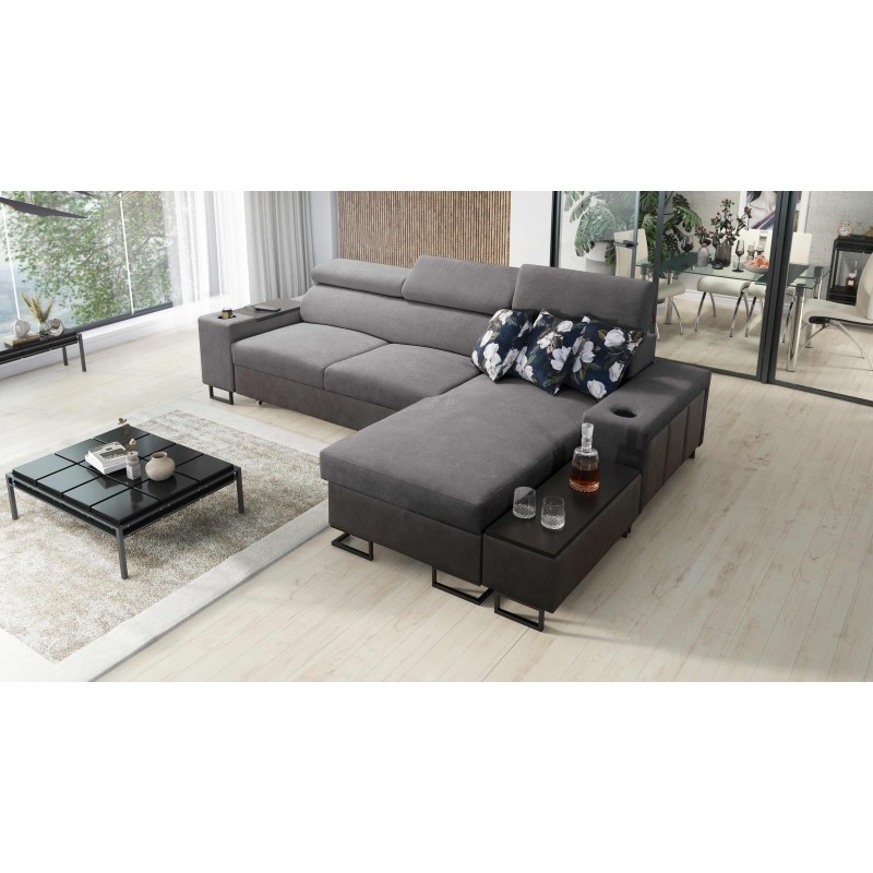 Prestige I Maxi corner sofa with sleeping function and USB port - Soft to the touch, Freya 210.23 + Tauro 8207