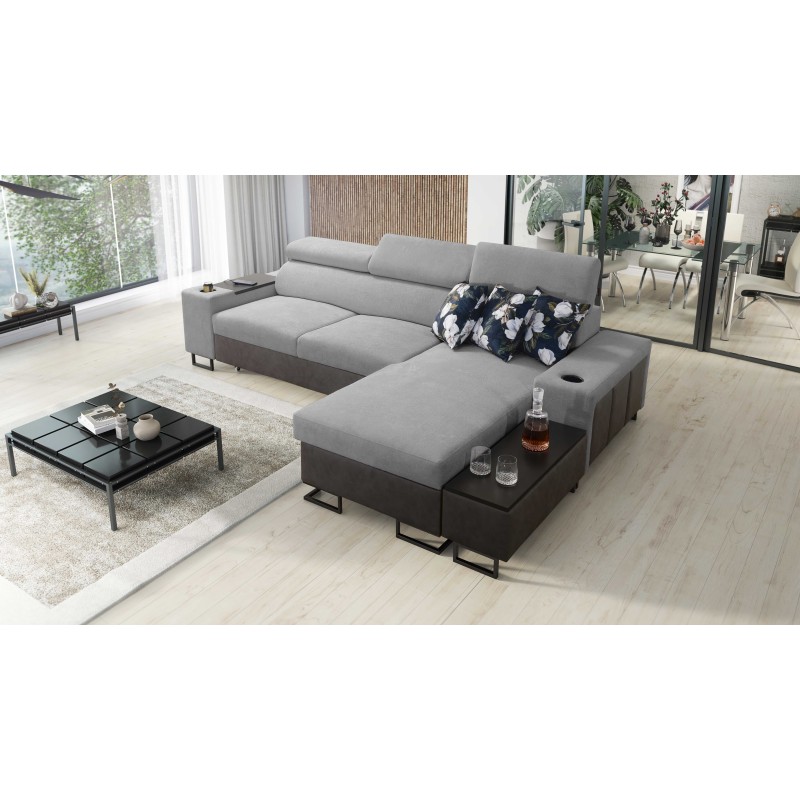 Prestige I Maxi corner sofa with sleeping function and USB port - Soft to the touch, Freya 210.20 + Tauro 8207