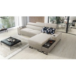 Prestige I Maxi corner sofa with sleeping function and USB port - Soft to touch, Freya 210.02 + Tauro 8203